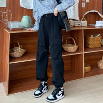 Seven4lee cant stop the cool foot overalls women autumn handsome black pants loose casual pants tide