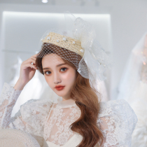 Mengyao bridal hat wedding elegant simple sequin white yarn bow hat temperament female straw cover hat yarn