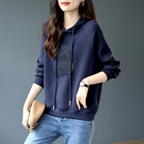 Baoshi Li hooded long sleeve lazy sweater clothes women autumn loose 2021 New embroidery lace casual fashion top