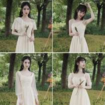 Bridesmaid costume fairy temperament 2021 New champagne long wedding sister Group dress dress women thin winter wear