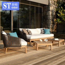 Outdoor Sofa Tea Table Combo Nordic Patio Rattan woven waterproof sunscreen Vines Chair Upholstered Solid Wood Casual furniture