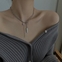 Square brand pearl pendant neck chain ins cold wind sweater necklace female summer light luxury niche design Wild choker