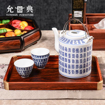 Yundian new purple sandalwood mahogany tea tray tray tea set placement Copper parts corner reinforcement ornaments bottom