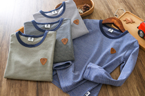 Boys long-sleeved T-shirt pure cotton spring and autumn new spring childrens striped base shirt middle child