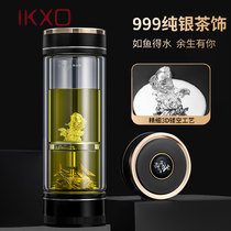 IKXO double layer glass cup upscale tea cup mens water glass womens office large capacity portable transparent tea cup