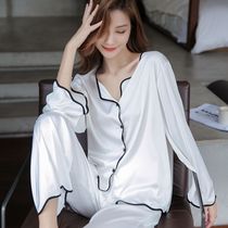 Ice silk pajamas female 2021 new long sleeve sexy can wear silk summer thin cardigan Spring and Autumn Home suit