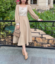 MOBAI homemade French style retro tea hysteria with dress lady autumn and winter 2021 new square collar temperament in a long dress