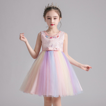 Girls  dresses summer princess dresses 2021 new Western style puffy yarn childrens sundress girls rainbow skirt
