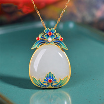 Marry Live National Wind Palace Imitation White Jade Ancient Fagin Gold Plated Gold Color Necklace Womens Jade Temperament Pendant