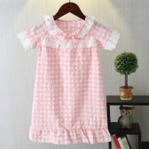 Summer girls cotton nightdress short-sleeved dress childrens middle-aged and older childrens nightdress home service princess dress thin section