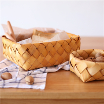 Japanese handmade wood woven storage basket basket pastoral creative bread basket storage basket picnic finishing storage basket