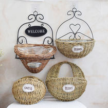 Handmade straw Wicker Wicker rattan wall-mounted flower basket creative wall wall decoration flower arrangement green planting basket