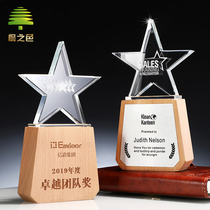 Beech five-pointed star solid wood trophy custom wooden medal production letter of appointment certificate custom award crystal honor card