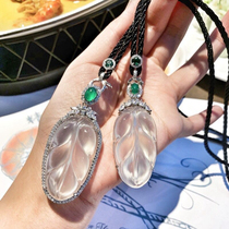 Drain a piece of ice bottom glass planted with leaves pendant jade carving master self-employed shop with certificate