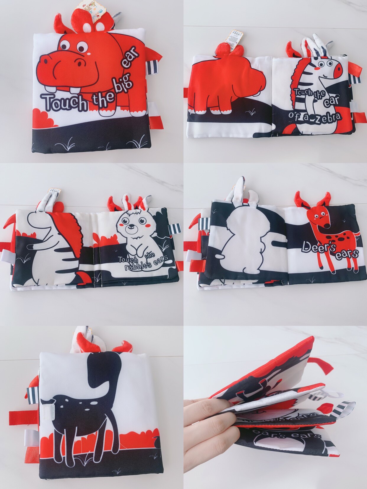 Детская книга из ткани 新生儿黑白红视觉标签触摸布书撕不烂可啃咬亲子互动色彩教育玩具 Other