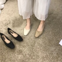 ITSK single shoe female French style flat bottom square head light mouth low heel coarse heel black fairy wind gentle fit dresses grandma shoes