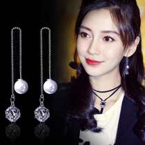 Long tassel simple earrings pearl ear thread female S925 sterling silver earrings temperament day Korea simple zircon earrings