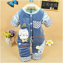 Spring autumn and winter male and female baby newborn thickened cotton coat 0-3-6 months Siamese romper long-sleeved romper outing suit