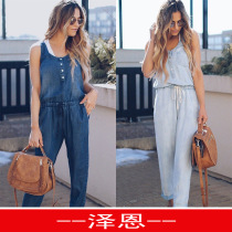 Sexy vest denim jumpsuit lads summer cloths with a VIDEO