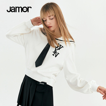 Jamor2021 Autumn New College wind navy collar women sweet loose pullover top
