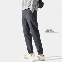 2021 autumn and winter new hair Thickened Casual Pants Men Loose Straight Barrel Small Western Pants Mens Small Foot Long Pants Winter