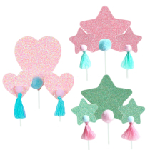 Birthday cake decoration card pink pink powder love hair ball tassel party dessert table paper cup dress flag card