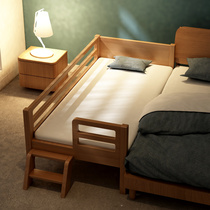 Solid Wood splicing bed with guardrail Childrens bed widened bed stitching beeside beech wood treasure bed crib splicing big bed
