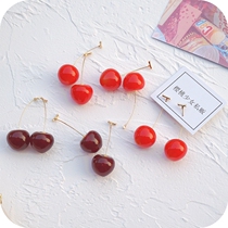 South Korea 100 Hitch Red Cherry Earrings Girl Hearts Ins Nets Red Temperament Fruit Earrings Brief Personality Earrings