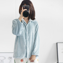 One-piece top pajamas womens winter coral velvet long-sleeved cardigan cartoon cute autumn and winter flannel thickened home clothes