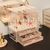  Large-capacity earrings storage box Earrings necklace display rack dust-proof transparent jewelry box flannel jewelry box