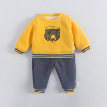 Baby sweater suit plus velvet winter clothes 1-3 years old boy thickening warm sports two-piece baby clothes trend