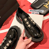 2022 Spring Academy Wind Stars Lefu Shoes Women Black Lacquered Leather Jk Small Leather Leather Leather Shoes Inn Thick Bottom Pine Pastry Single Shoes