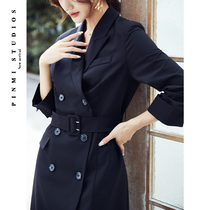 Senior design sense niche retro French suit dress spring and autumn 2021 New thin long waist temperament