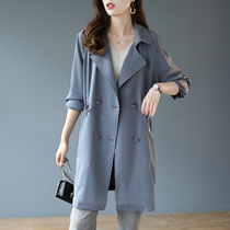 Baoshi Li double-breasted long drawstring trench coat women 2021 New early autumn waist slim coat temperament jacket