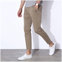 Mens 90% pants spring autumn season new Korean version Leisure pure cotton elastic small footed pants trendy 100 lap 9 Pants Men