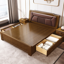 Solid wood bed oak soft lean 1 8 meters modern light luxury leather bed frame master bedroom economical simple double factory direct sales