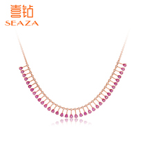 Hi diamond red 18K gold diamond necklace Female temperament ruby clavicle chain Fashion temperament group set carat jewelry