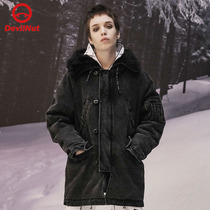 DEVIL NUT Tide brand demon men and women with classic N-3B-BF black cotton coat AET