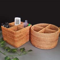  Rattan storage box Office desk coffee table sundries storage basket Mobile phone remote control Vietnamese Rattan desktop storage box