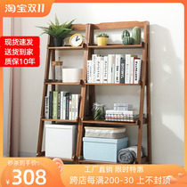 Solid wood bookshelf floor rack trapezoidal simple bookcase childrens living room against the wall flower stand corner student small bookshelf