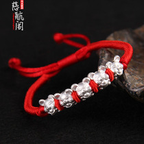 Five mouse bracelet five blessing mouse life year gift is mouse silver bracelet foot silver red woven hand rope