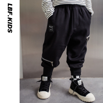 Blue cloth shop boys plus velvet casual pants 2021 new foreign style tide childrens thick sports tooling pants