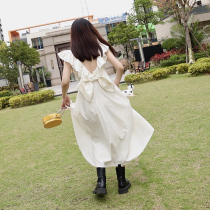 Small backless bow bow dress female summer 2021 New loose gentle wind fairy dress designer model