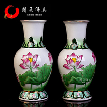 Yuantong Buddha vase for Buddha Flower vase in front of Buddha Ceramic relief Lotus painted vase for Buddha Hall Buddhist supplies for Buddha