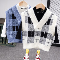 Korean version of New 2 boys foreign-style wool knitted vest 4 children 3 years old baby Korean version of imitation mink velvet vest