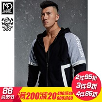 MuscleDog Muscle Dog Winter Loose Stitching Hooded Leisure Sports Fitness Cardigan Sweater Jacket Men