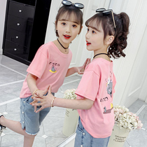 Girls short-sleeved T-shirt summer 2021 new middle and large childrens Korean version of the Western style loose half-sleeve top tide childrens summer clothes
