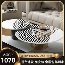 Living room light luxury home new personality net red marble stainless steel zebra pattern size round coffee table combination