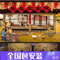 Northeast farmhouse restaurant decoration mural local restaurant Rice wallpaper ground pot stew noodle restaurant stove Yutai wallpaper customization