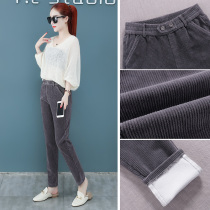 Corduroy pants children 2021 new autumn and winter velvet casual radish pants plus velvet straight loose dad pants